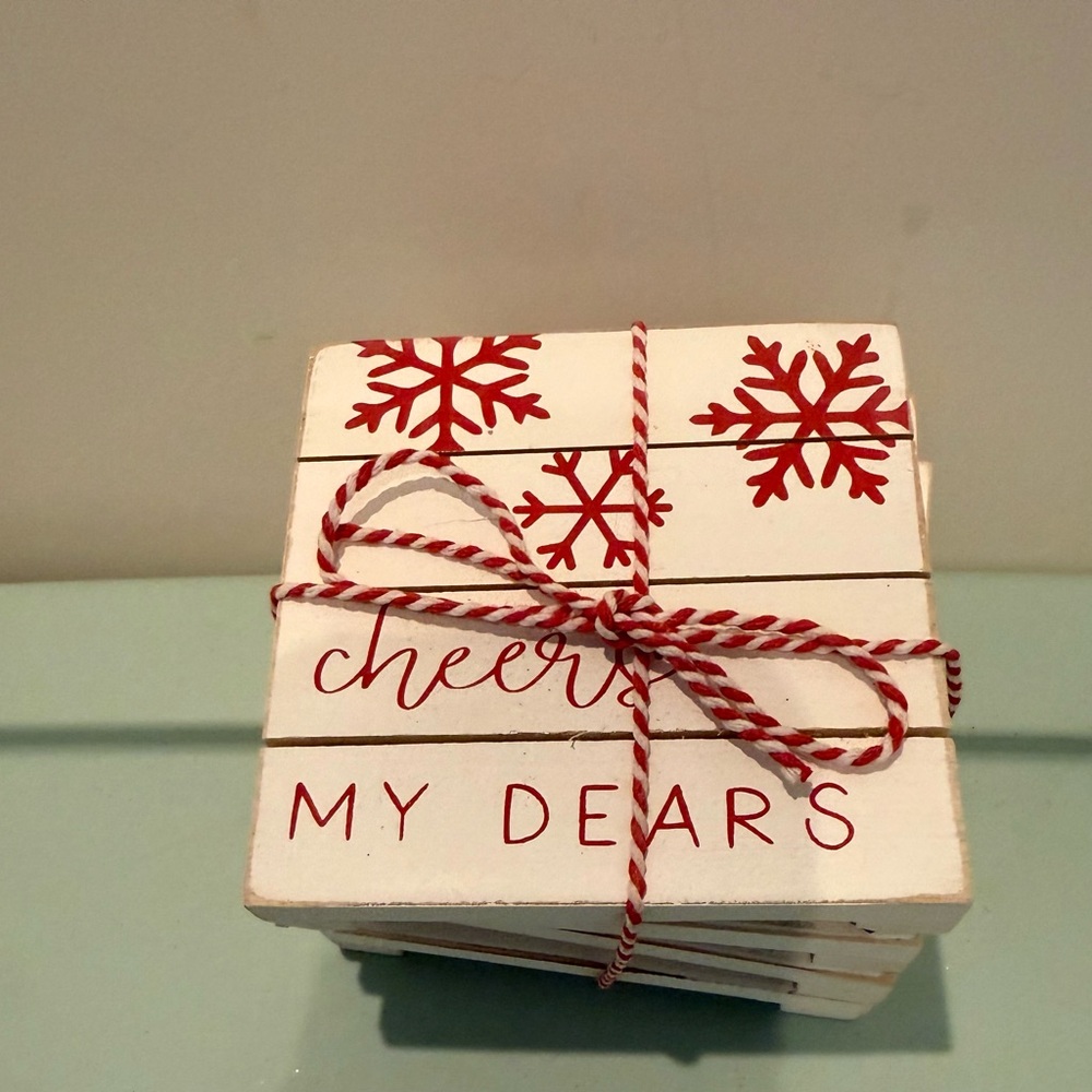 Cute Mud Pie ‘Cheers My Dears' Holiday Coasters - Set of 4- NWT